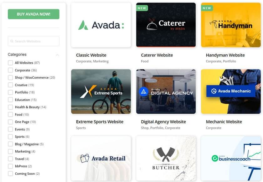 Avada theme template keuzes Avada theme template keuzes