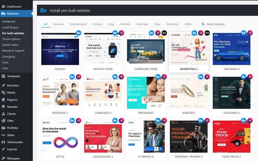 BeTheme keuze templates BeTheme templates