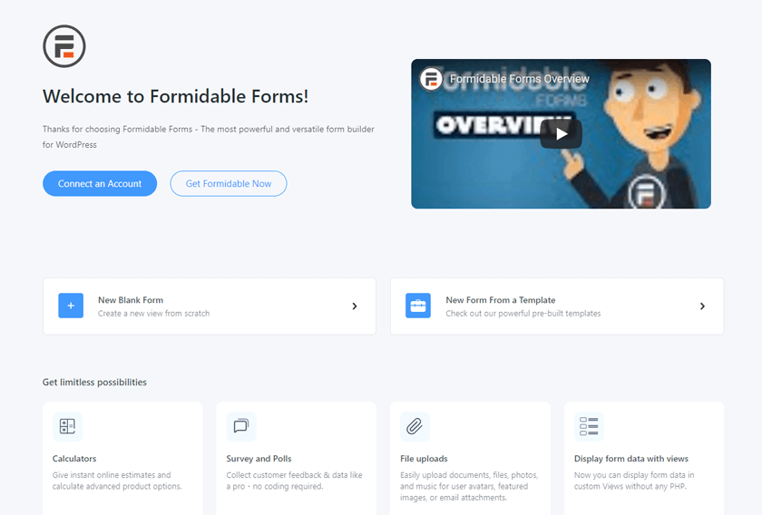 Formidable Forms - Begin scherm