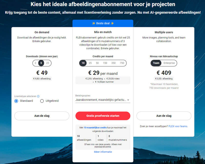Jimdo prijzen Shutterstock prijzen